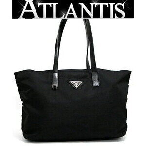 Prada Triangle Logo Handbag Tote Bag Black Nylon Leather